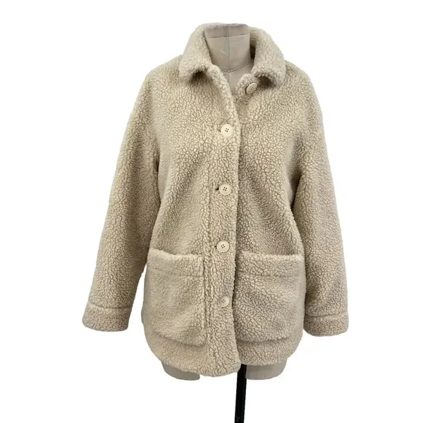 Madewell Sherpa Walton‎ Shirt-Jacket Cream Ivory Button Down Size XS - Image 3