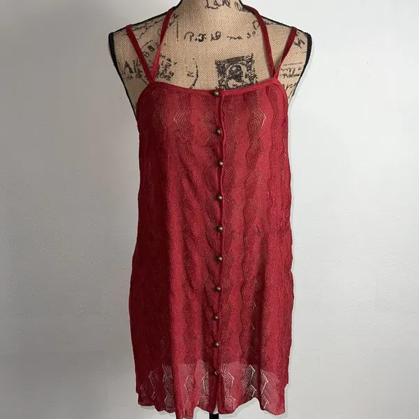 Free people tank top semi sheer textured material burnt Red Size M NWT - Image 4