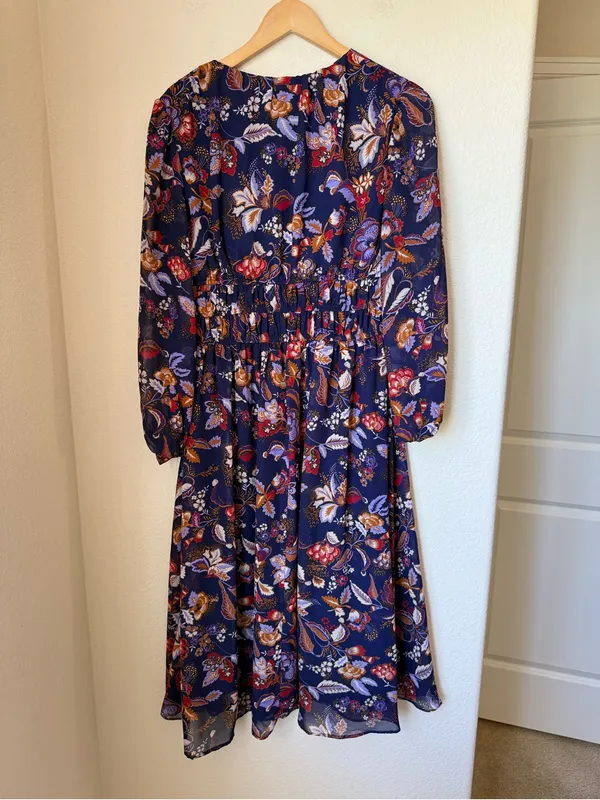 Julia Jordan Floral Print Long Sleeve Midi Dress in Purple Multi Size 4 - Image 3