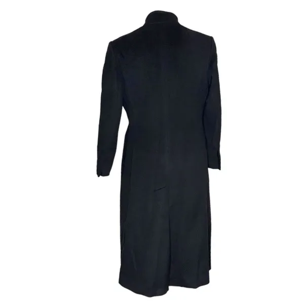 JULES MILLER Black Coat Blue Collar Lapel Fully Lined Midi Length VINTAGE - Image 2