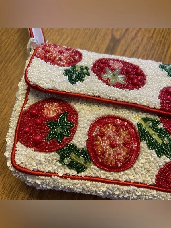 Viral Beaded TOMATO Shoulder handBag Handcrafted India Anthropologie Inspired - Image 4