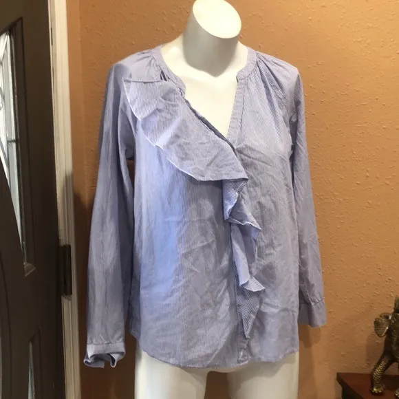 Ann Taylor loft blue striped button up blouse - Image 2