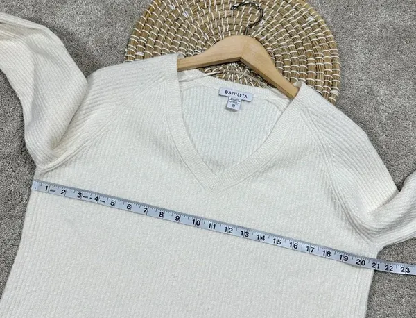 Athleta Cashmere Blend Felicity Cozy V-Neck Sweater Longsleeve Magnolia White XS - Image 14
