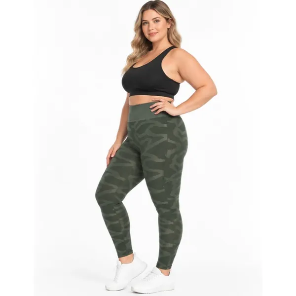 Marika Womens Leggings Size L Olive Tiger Print Seamless High Rise 27in Active - Image 3