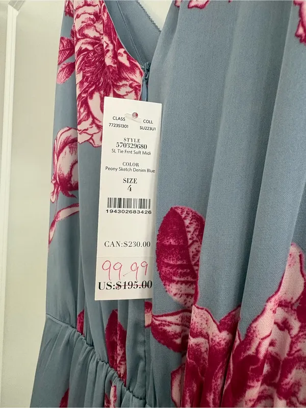 White House Black Market Dusty Blue Maxi Dress with Pink Floral Print - Image 2