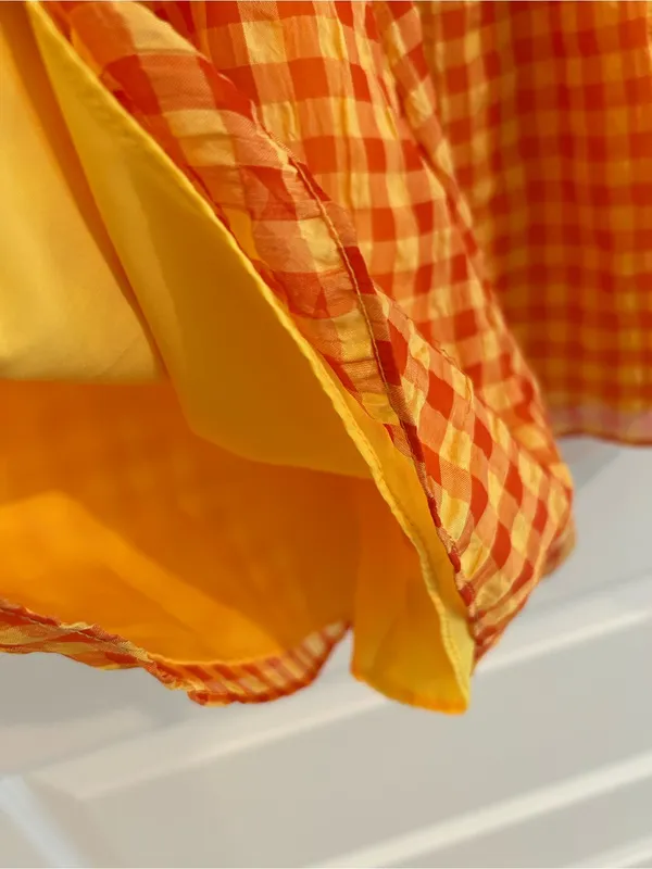 Day + Moon Gingham Romper Orange Yellow Size L - Image 12