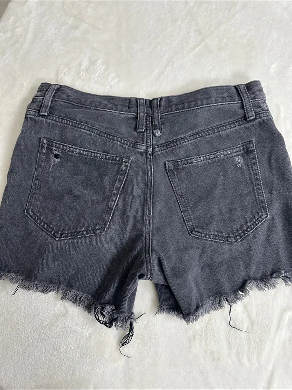 We the Free Washed Black Denim Frayed Hem Shorts - Image 5