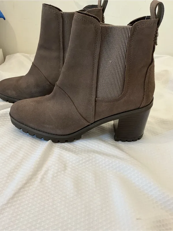 UGG Taupe Suede Chelsea Block Heel Ankle Boots - Image 8