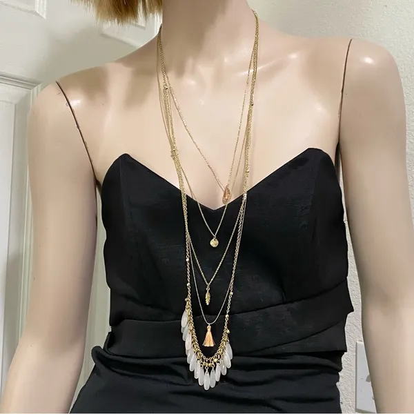 Gold-tone Multi Layered Tassel Beaded Long Necklace - Image 3