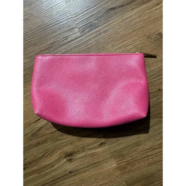 bareMinerals Pink Cosmetic Makeup Travel Zip Pouch Bag Gold Tone Vegan Leather - Image 4
