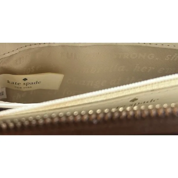 Kate Spade Bow Zip Around Wallet Blush Pink Hatched Leather Clutch Gold Tone - Image 11