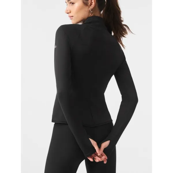 Alo Airlift Winter Warm 1/4 Zip Long Sleeve Black V Mock Neck Fitted Pullover M - Image 2