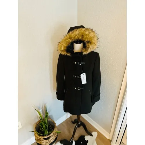 Cole Haan‎ Wool Blend Faux Fur Trim Hooded Coat, Brown, Size 4, NWT - Image 12
