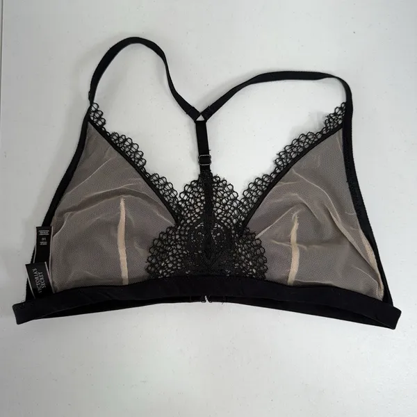 Victoria's Secret L Large Bralette Bra Body By Black Lace Unlined Sheer Mesh - Image 5