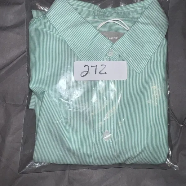 Everlane Womens Cotton Oversized Shirt 2‎ Mint Green White Pinstripe Button Down - Image 7