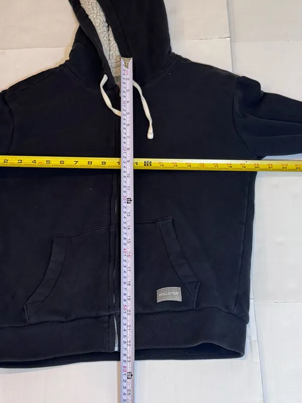 Hollister Sherpa Lined Hoodie XS Black Full Zip Cozy Y2K Fleece Jacket Everyday - Image 7