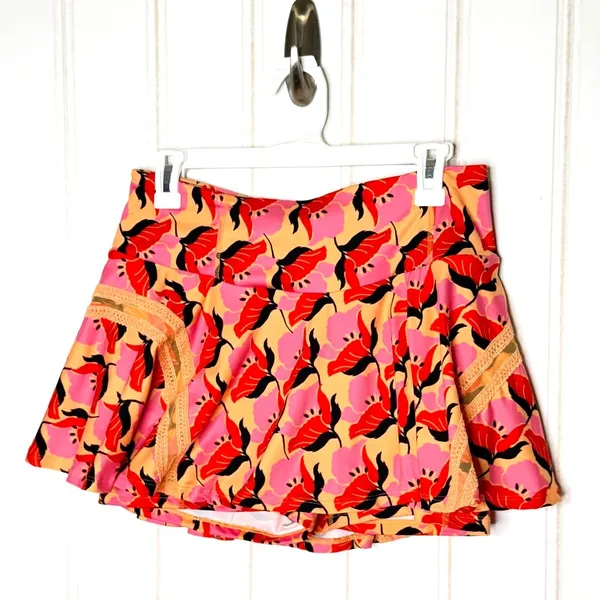 Free People Floral Print Tennis Skirt Shorts Pink Orange Pleats and Thank You L - Image 2