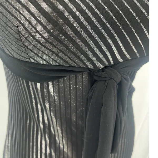 Vtg Y2K Rag Strapless Metallic Babydoll Midi Dress Sz M 90s Silver Bow Club USA - Image 4