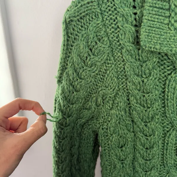 Saol XS Aran Irish Cardigan Cable Knit Merino Wool Green St. Patrick’s Day - Image 4