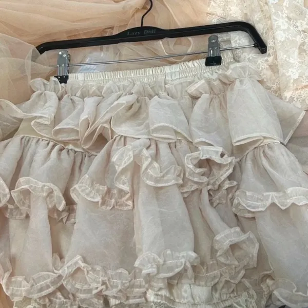 Japanese Kawaii Y2K Dusty Pink Cottage Ballet Ruffle Mini Tier Skirt Skorts - Image 4