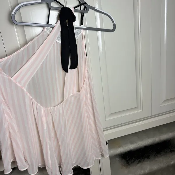 PINK - Victoria's Secret Women’s L Pink White Stripe Halter Chemise - Image 8