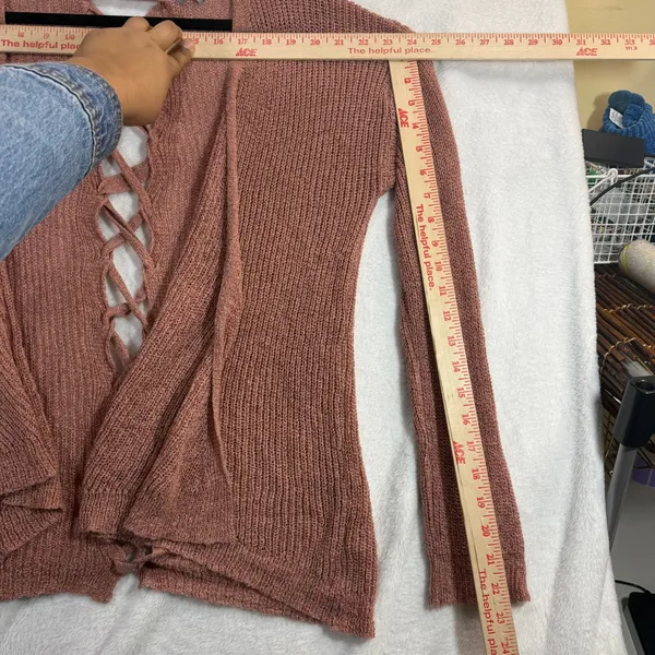 Charlotte Russe S Open Front Cardigan Dusty Rose‎ Lace-Up Back Knit Sweater - Image 8
