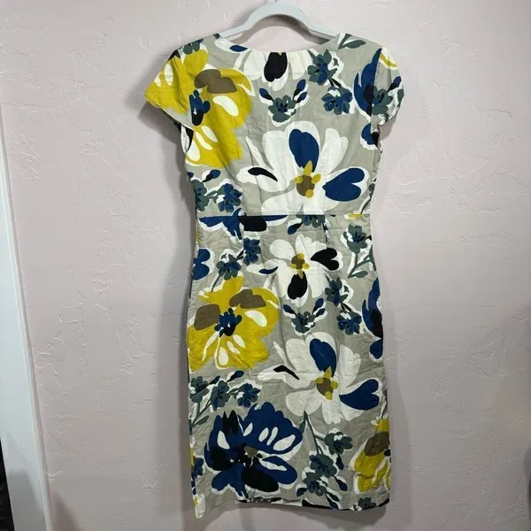 Boden Beige & Yellow Floral Short Sleeve Sheath Dress 8 Long - Image 6