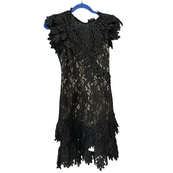 Saylor Black Lace Ruffle Mollie Mini Dress Size Small - Image 2