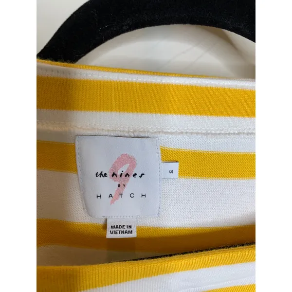 Nines by Hatch Yellow Boat Neck Stripe Top Sz Small - Image 9