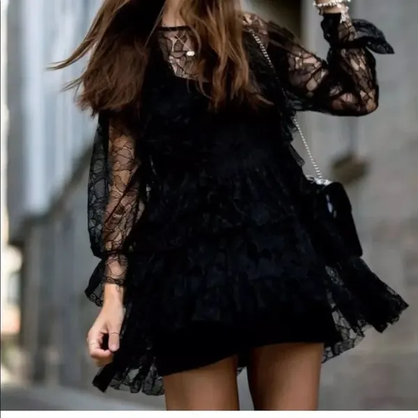 ✨ Zara black lace dress with frills✨ - Image 11