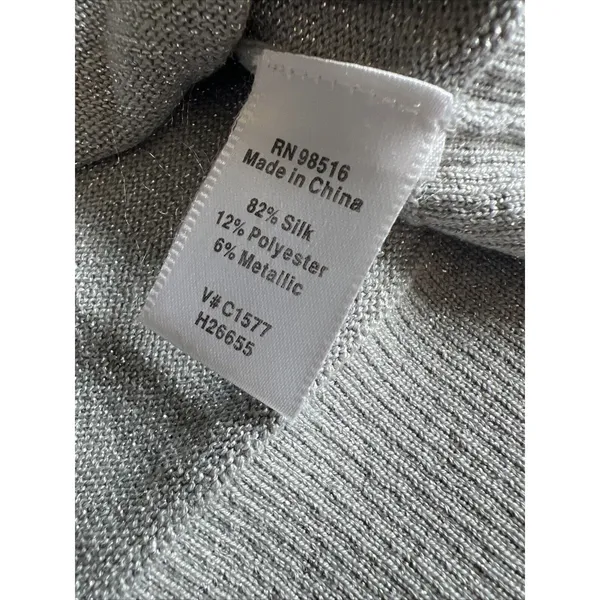 Coldwater Creek womens Sweater Silk shiny Small Silver Metallic Short Sleeve - Image 9