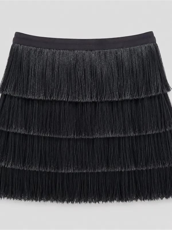 Intermix Raine Fringe Mini Skirt Gray Black Size 4 Flapper Party Cocktail Glam - Image 4