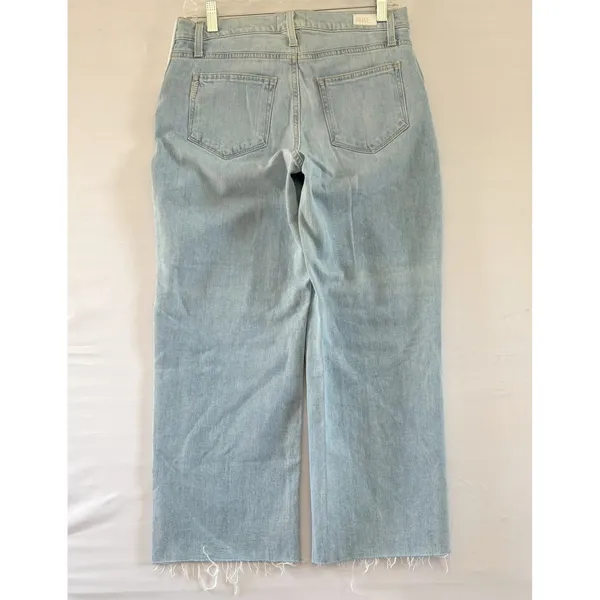 PAIGE Maternity Wide Leg Raw Hem Light Wash Denim Jeans Blue - Image 3