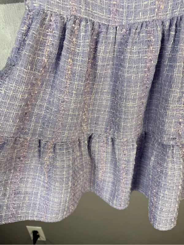 English Factory Lavender Tweed Dress with Puff Sleeves - Image 5
