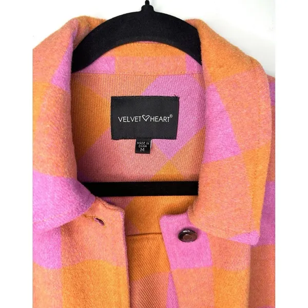 Velvet‎ Heart Sheryl Button Down Plaid Shacket Jacket Size M Pink Orange Flannel - Image 4