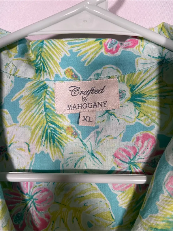 Crafted By Mahogany Womens Pajama Set Green Hawaiian Floral Xl Cotton - Image 2