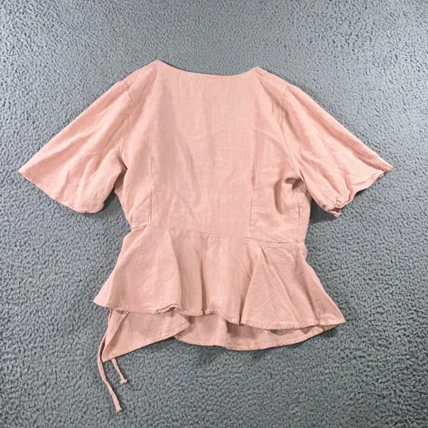 American Threads Wrap Top Peplum Women Large Pink Minimalist Side Tie Cotton - Image 2