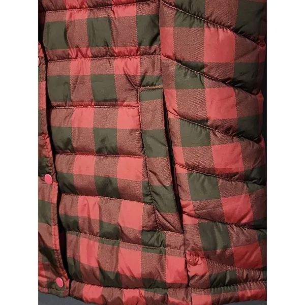 Gap Women's Red Black Buffalo‎ Plaid Puffer Vest XL - Image 3