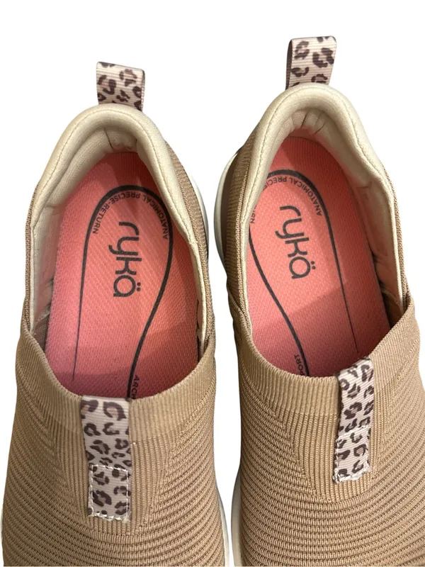 Ryka Women's Tan Slip-On Knit Sneakers with Leopard Accent,Size 9,Used Twice - Image 2