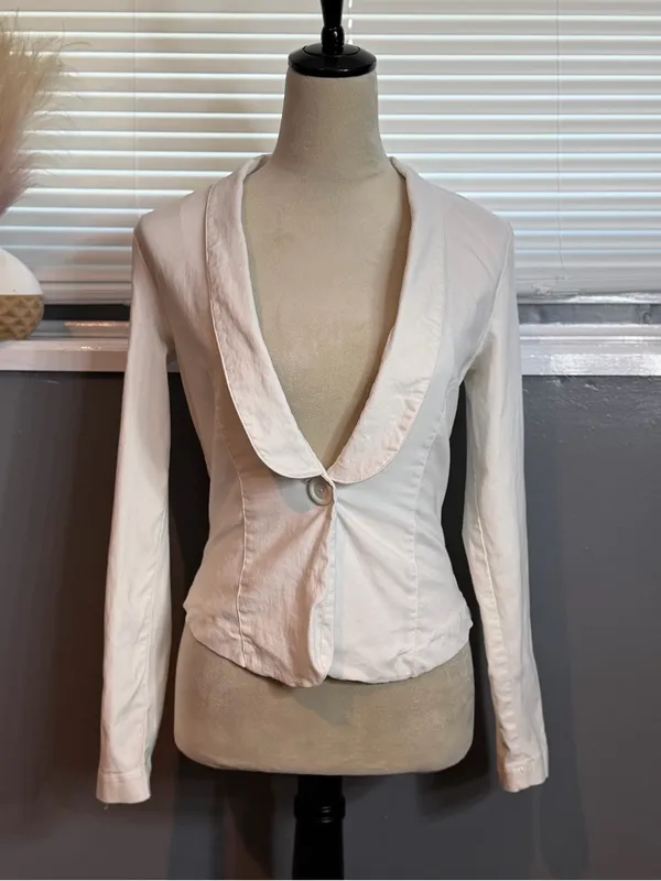 Dots White Open Back Lattice Blazer Jacket Y2K Office Siren Coquette Size M - Image 4
