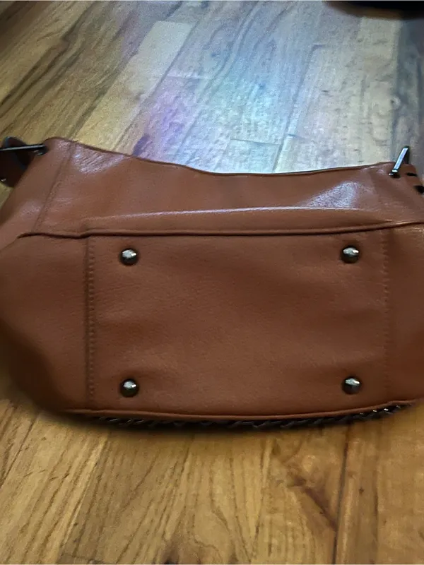 Mellow World Vegan Leather Shoulder Bag Brown Chain Trim PETA Approved - Image 4