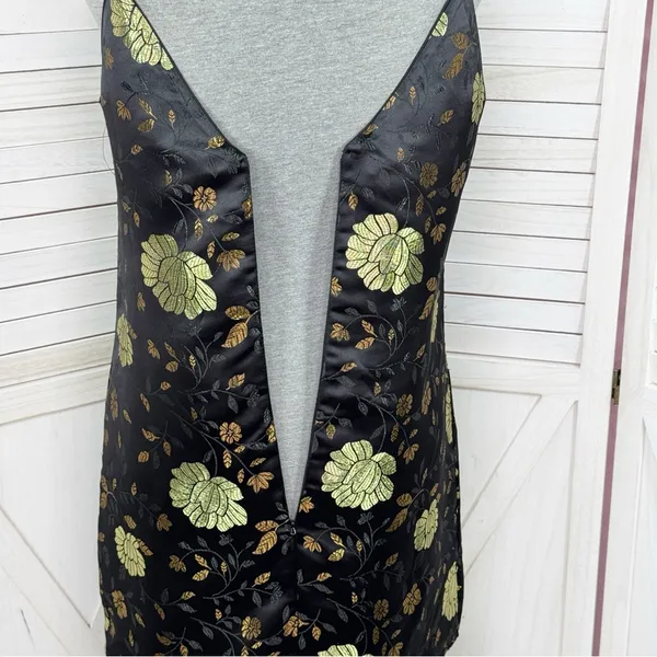 Forever‎ 21 Floral Satin Jacquard Mini Slip Dress Black Gold Medium - Image 7