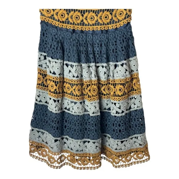 Maeve Dress Women 0 Blue Gold Sleeveless Crochet Fit And Flare Mini‎ Cottagecore - Image 7