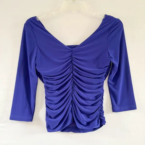 Joseph Ribkoff Royal Blue Cowl Neck Ruched 3/4 Sleeve Size 8 - Image 2