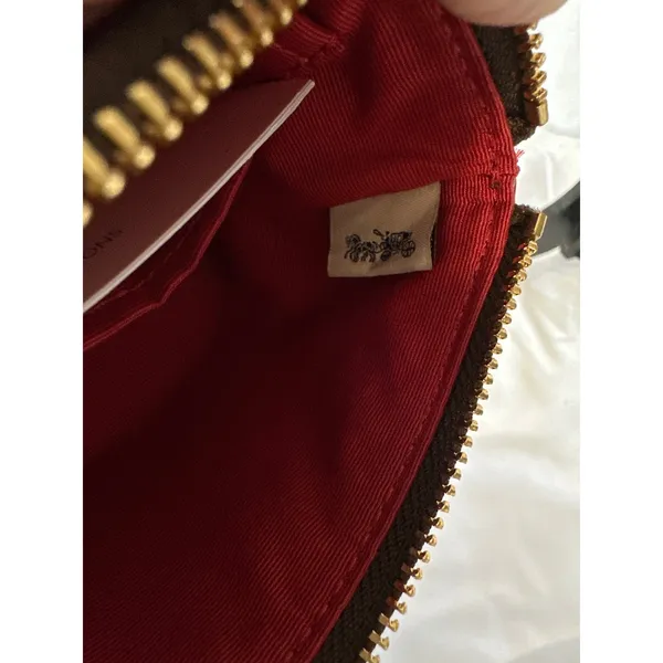 Coach Corner Zip Wristlet in Brown Red Signature Canvas NWT - Image 5