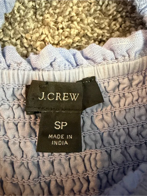 J.Crew Linen Daydream Dress Blue Smocked Puff Sleeve Midi Size S - Image 3