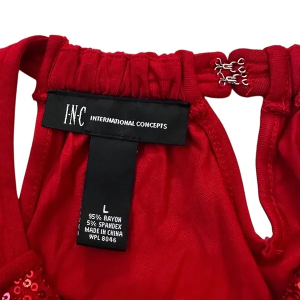 INC International Concepts Womens Red Sequin Halter Keyhole Top Large | 0109 - Image 3