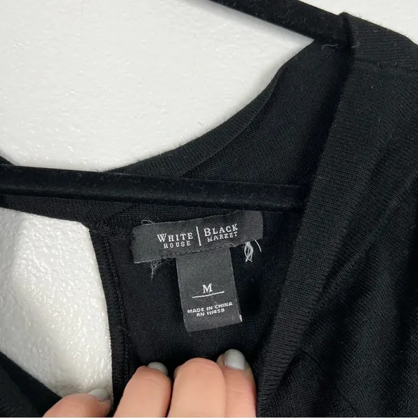 WHITE House Black Market Knit 3/4 Sleeve Sweater Black‎ Sz M - Image 5