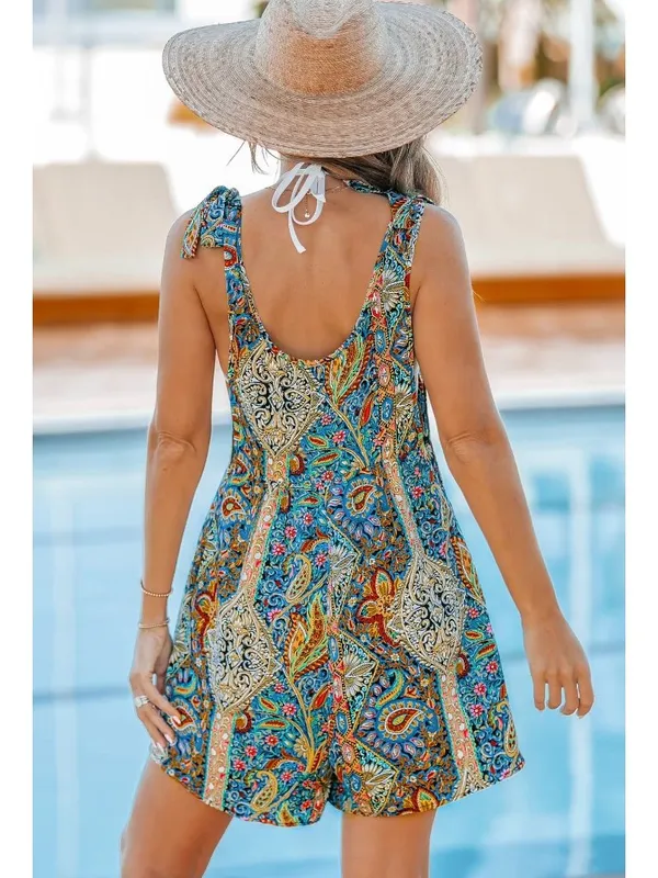 NWT Cupshe Paisley Scoop Neck Tie Shoulder Wide Leg Romper - Size: Large - Image 8