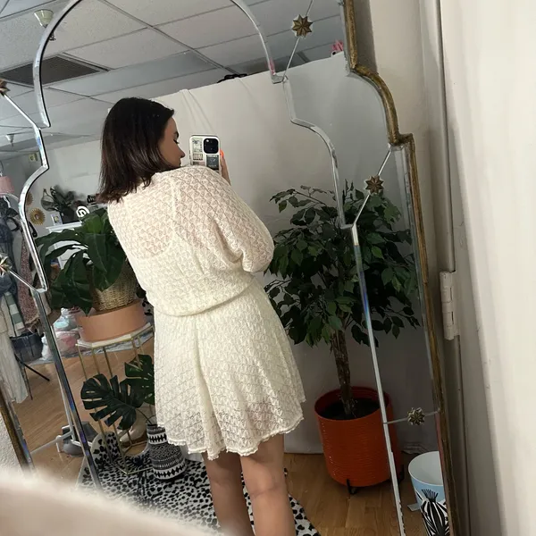 Free People Lace Sheer Long Sleeve Mini Dress Cream Size Small - Image 4